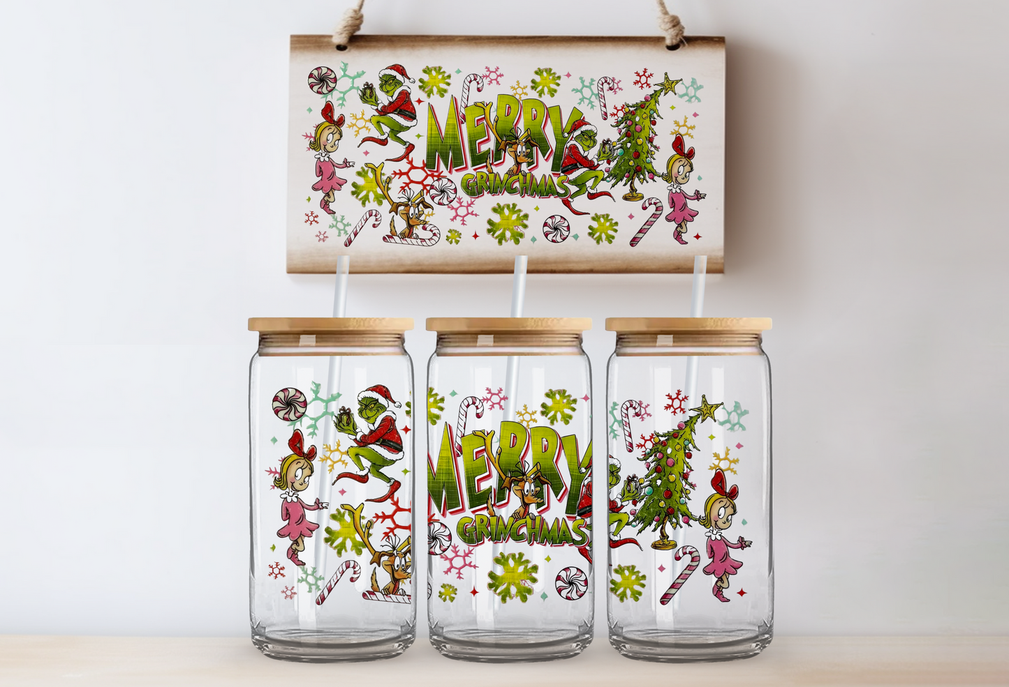 Green guy merry christmas 16oz uvdtf wrap