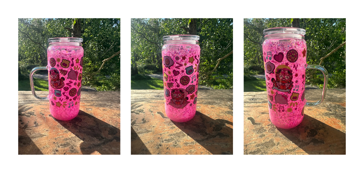 Orange cat 16oz glass snowglobe tumbler