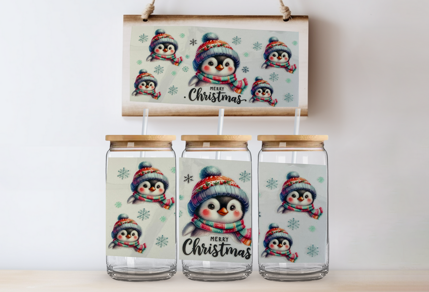 Penguin christmas 16oz uvdtf wrap