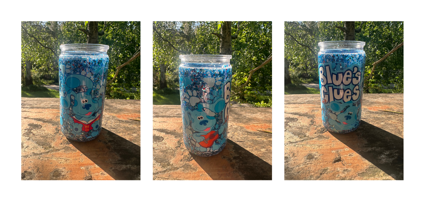 Blue dog 16oz acrylic snowglobe tumbler