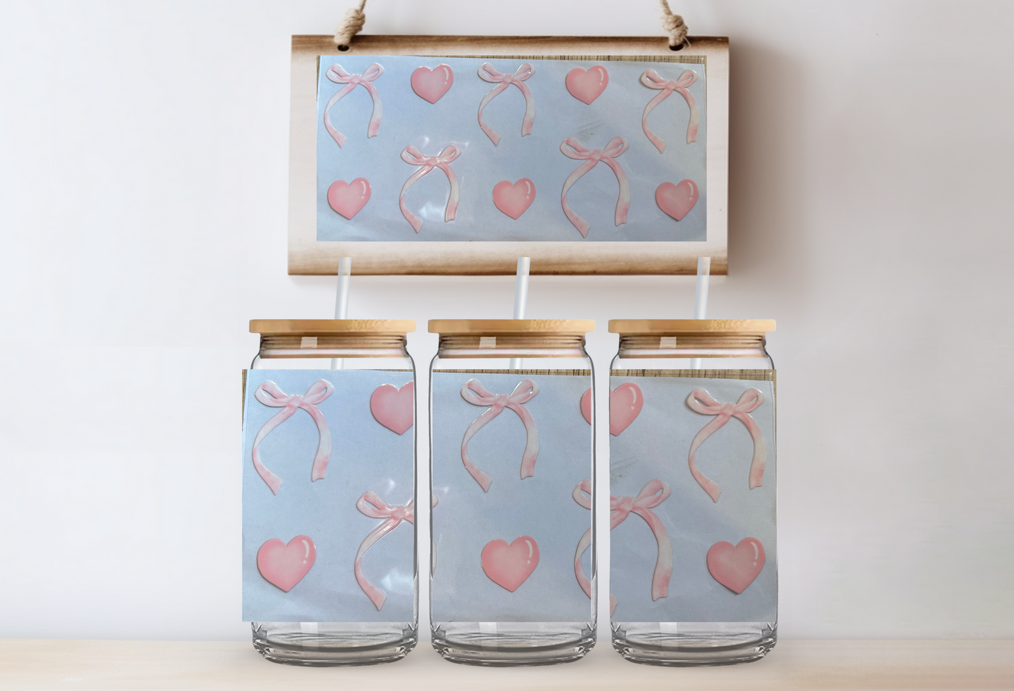 Pink hearts & bows 16oz uvdtf wrap