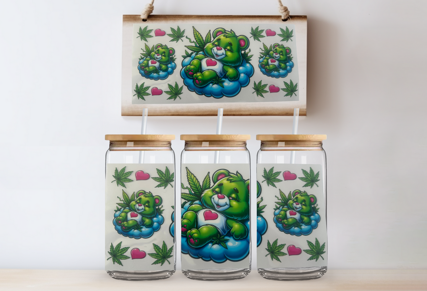 Stoner green bear 16oz uvdtf wrap