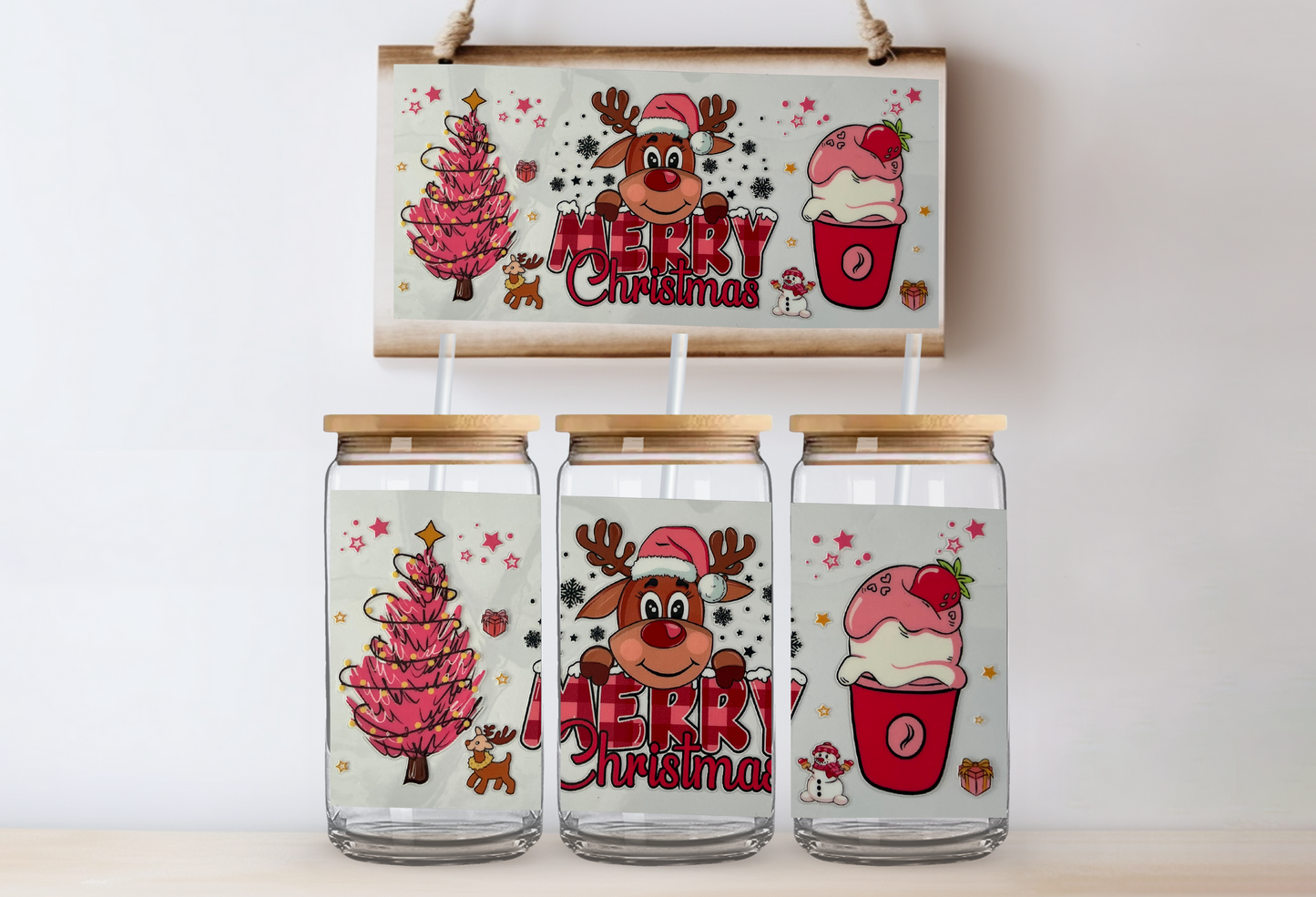Reindeer christmas 16oz uvdtf wrap