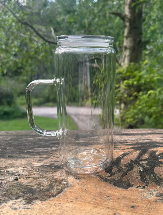 16oz glass handled snow globe tumbler