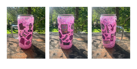 90's 16oz glass handled snowglobe tumbler