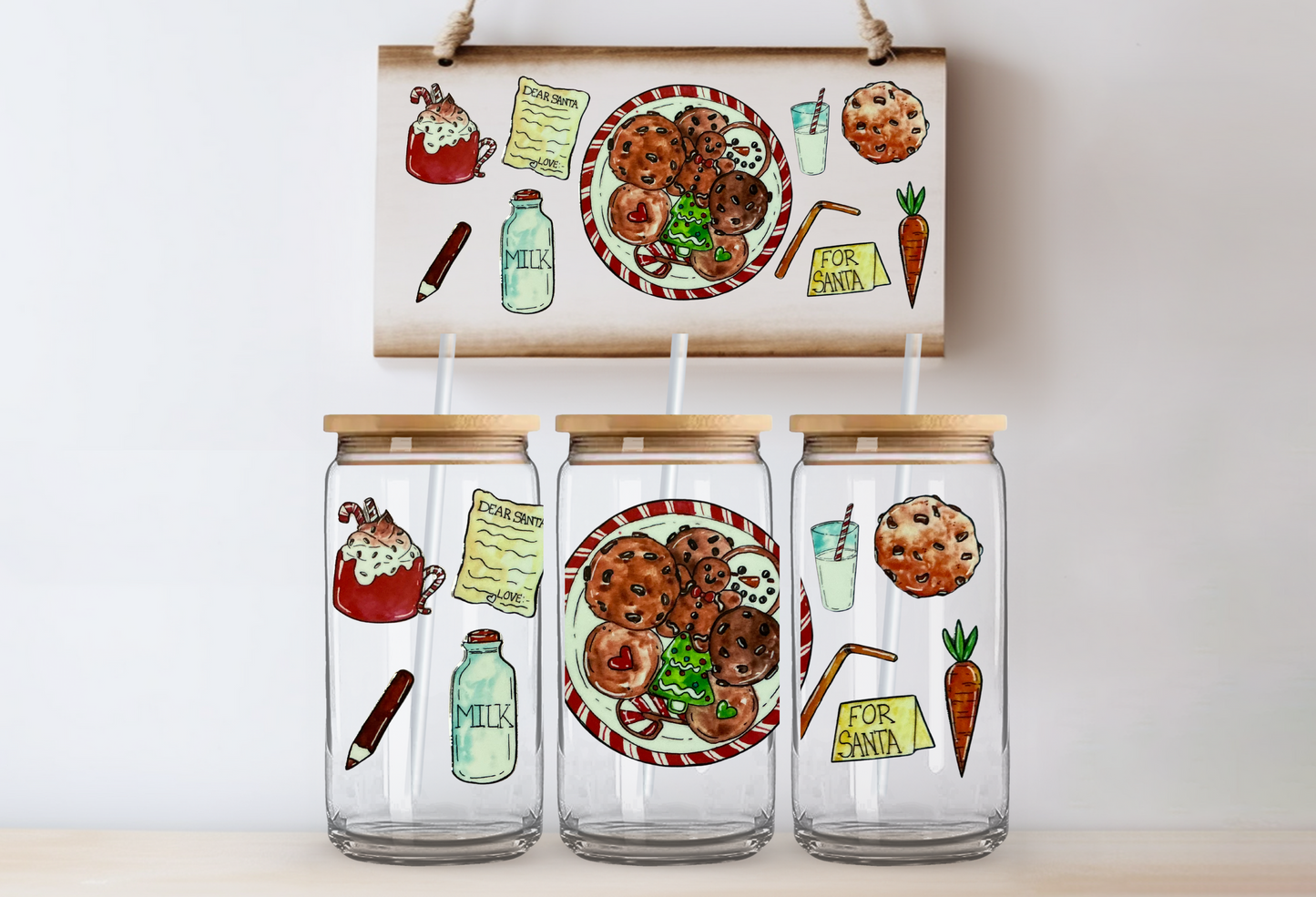 Milk and cookies for santa 16oz uvdtf wrap