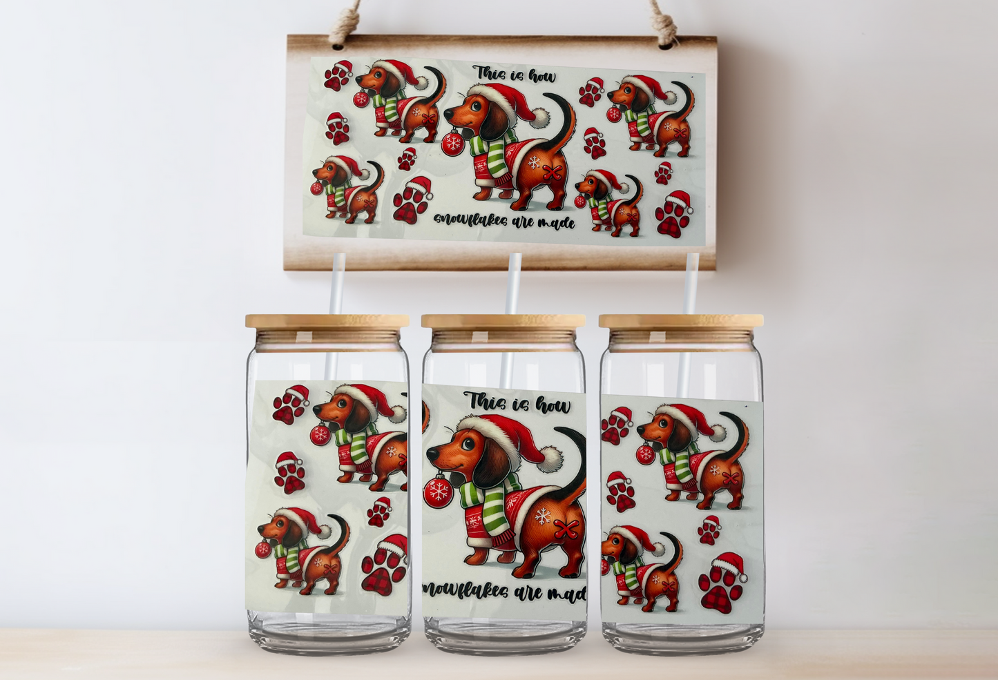 Daschund christmas 16oz uvdtf wrap