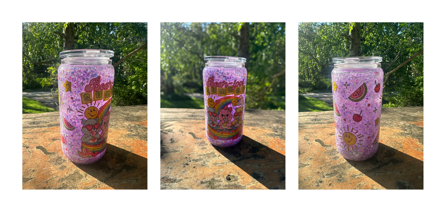 Colorful bears 16oz glass snowglobe tumbler