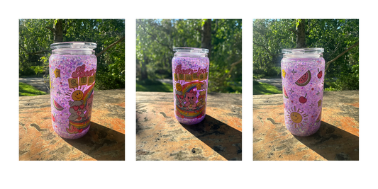 Colorful bears 16oz glass snowglobe tumbler