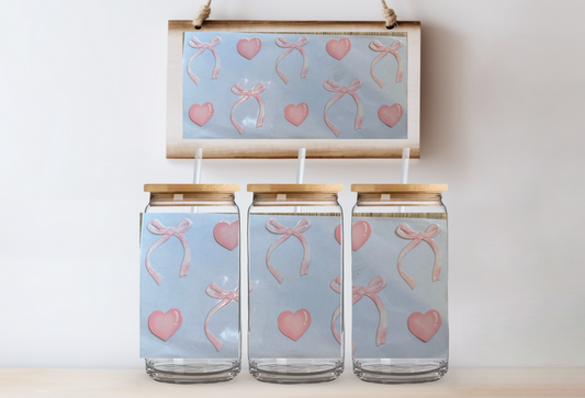 Pink hearts & bows 16oz uvdtf wrap