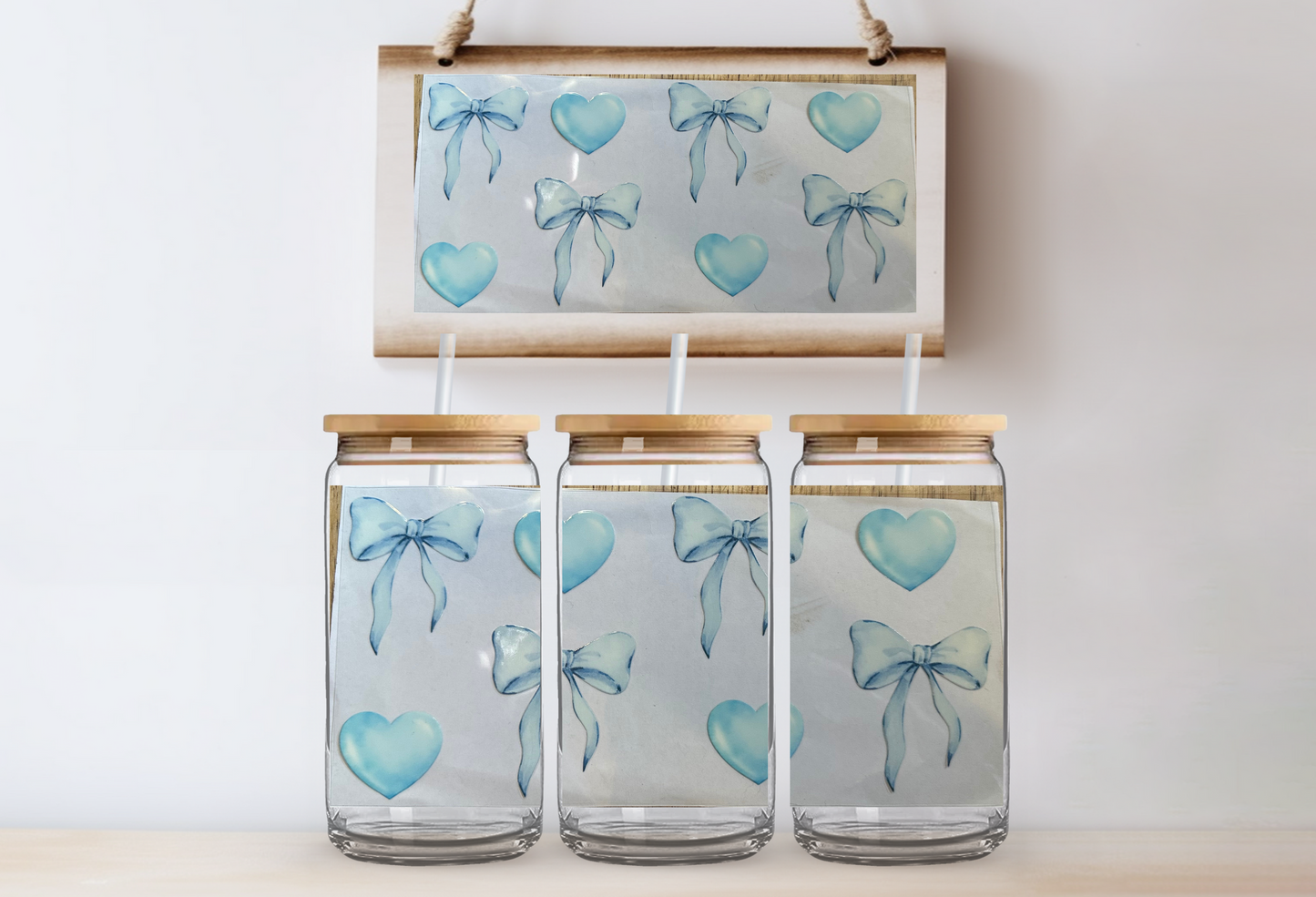 Blue bows & hearts  16oz uvdtf wrap