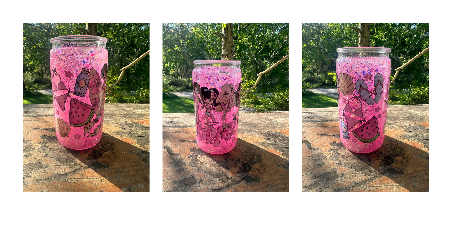 Bratz summer 16oz glass snowglobe tumbler