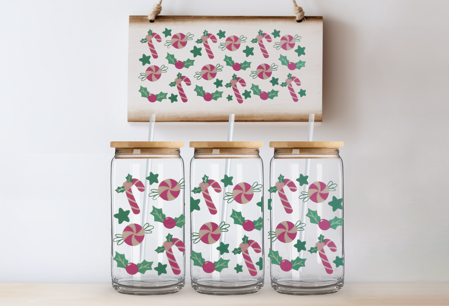 Candy cane Christmas 16oz uvdtf wrap