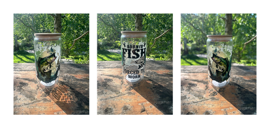 Born to fish, forced to work 16oz glass tumbler