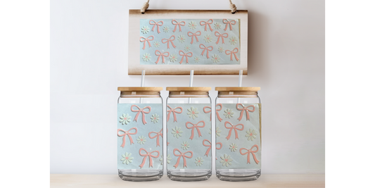 Pink bows & daisies 16oz uvdtf wrap