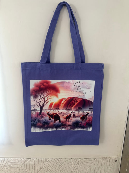 Aussie sunset kangaroo tote bags