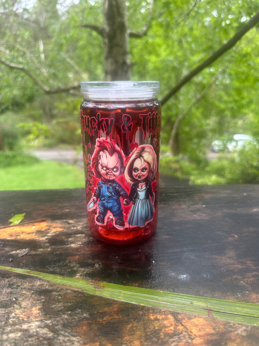Chucky and Tiffany 16oz acrylic blood drip